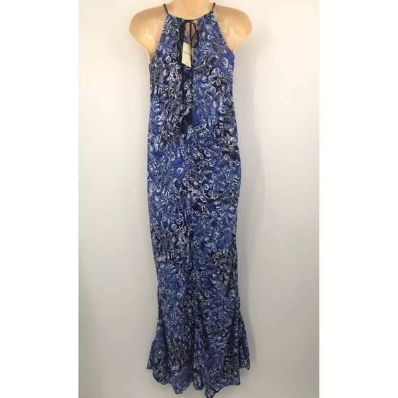 Lucky Brand Floral Boho Sleeveless Keyhole Maxi Dress Indigo Blue Small NEW - Picture 5 of 9